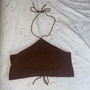 Brown knit halter crop top